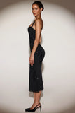 Embellished Peekaboo Fluted Hem Midaxi Dress in Black