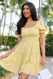 Easily Loved Yellow Babydoll Short Sleeve Mini Dress