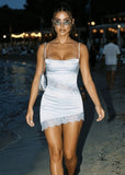 Sweet Elegance Lace Cut Out Mini Dress Blue