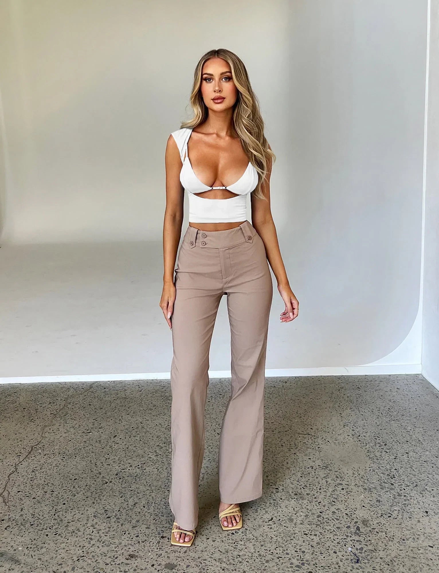 KITTIE HIGH RISE PANT BEIGE TAN