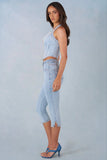 Mid Rise Denim Capri Jeans in Light Denim