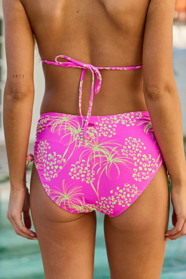 Beachside Bliss Fuchsia High Waisted Cinched Bikini Bottom