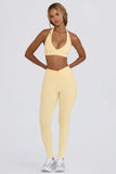 Brushed Jersey Ruched Mid Rise Leggings in Lemon Marl