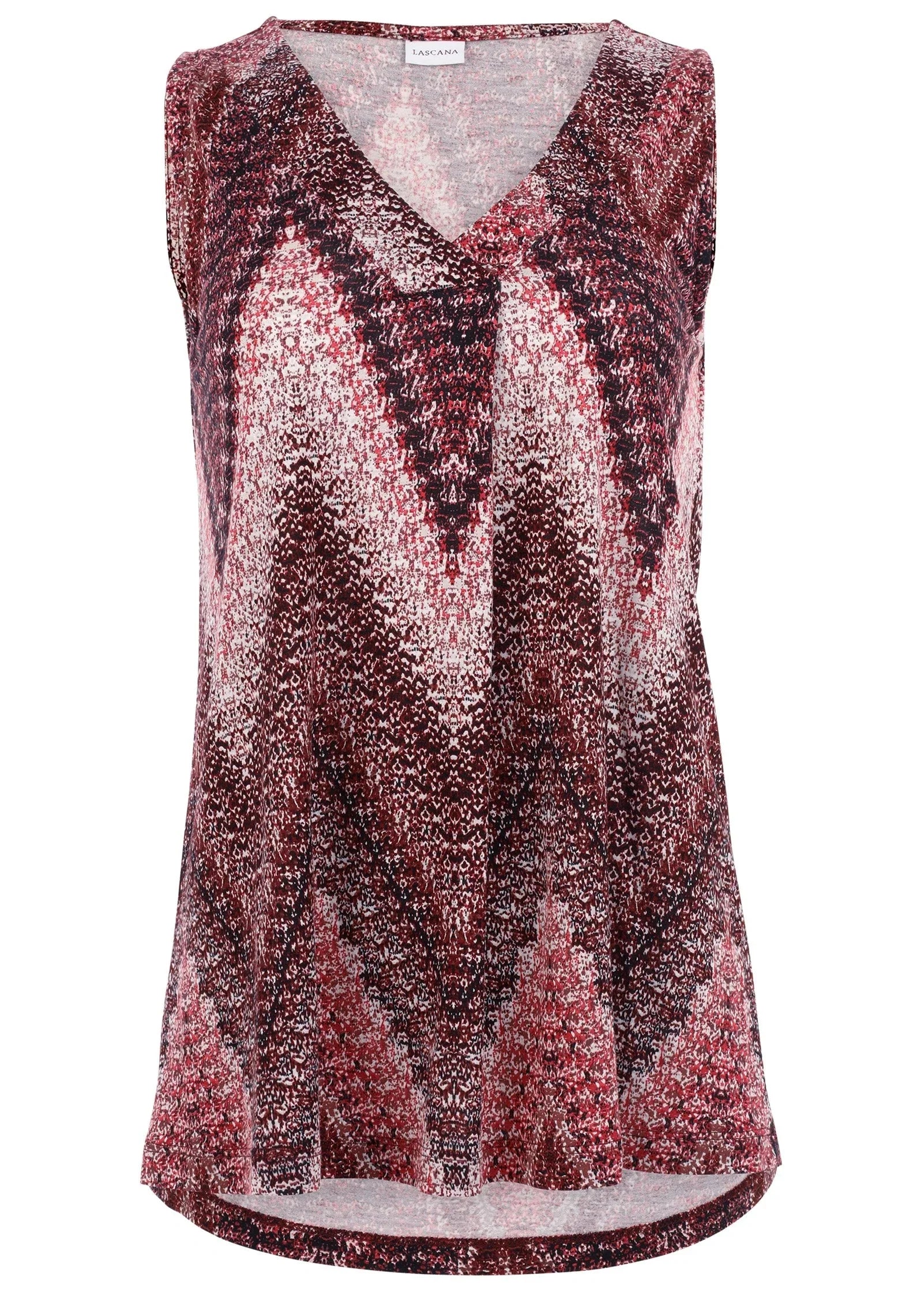 V Neck Sleeveless Top Burgundy Multi