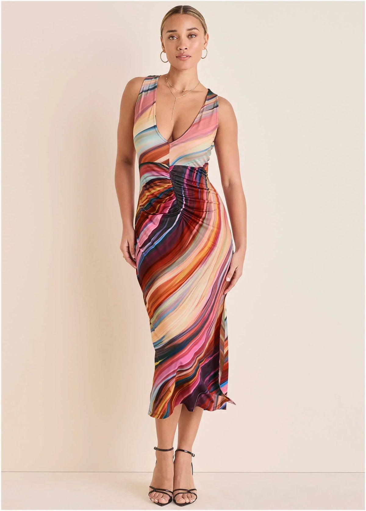 Plunging Maxi Dress Dark Rainbow