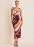 Plunging Maxi Dress Dark Rainbow