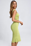 Modal Ruched Hardware Detail Cut Out Midaxi Dress in Olive Green