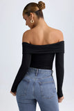 Modal Off Shoulder Ruched Bodysuit in Black