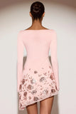 Embellished Appliqué Asymmetric Mini Dress in Pink