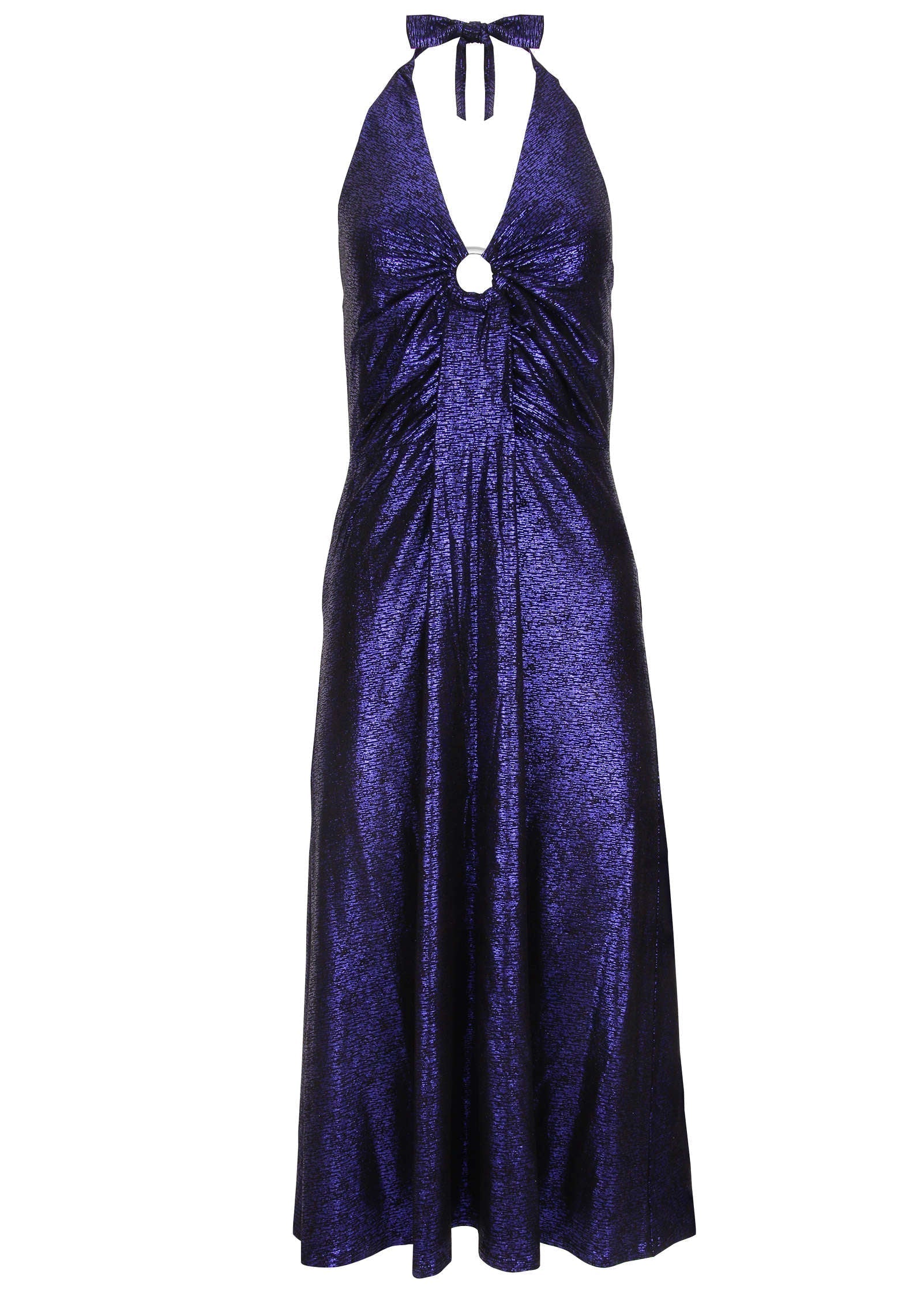 Metallic Halter Midi Dress Deep Blue