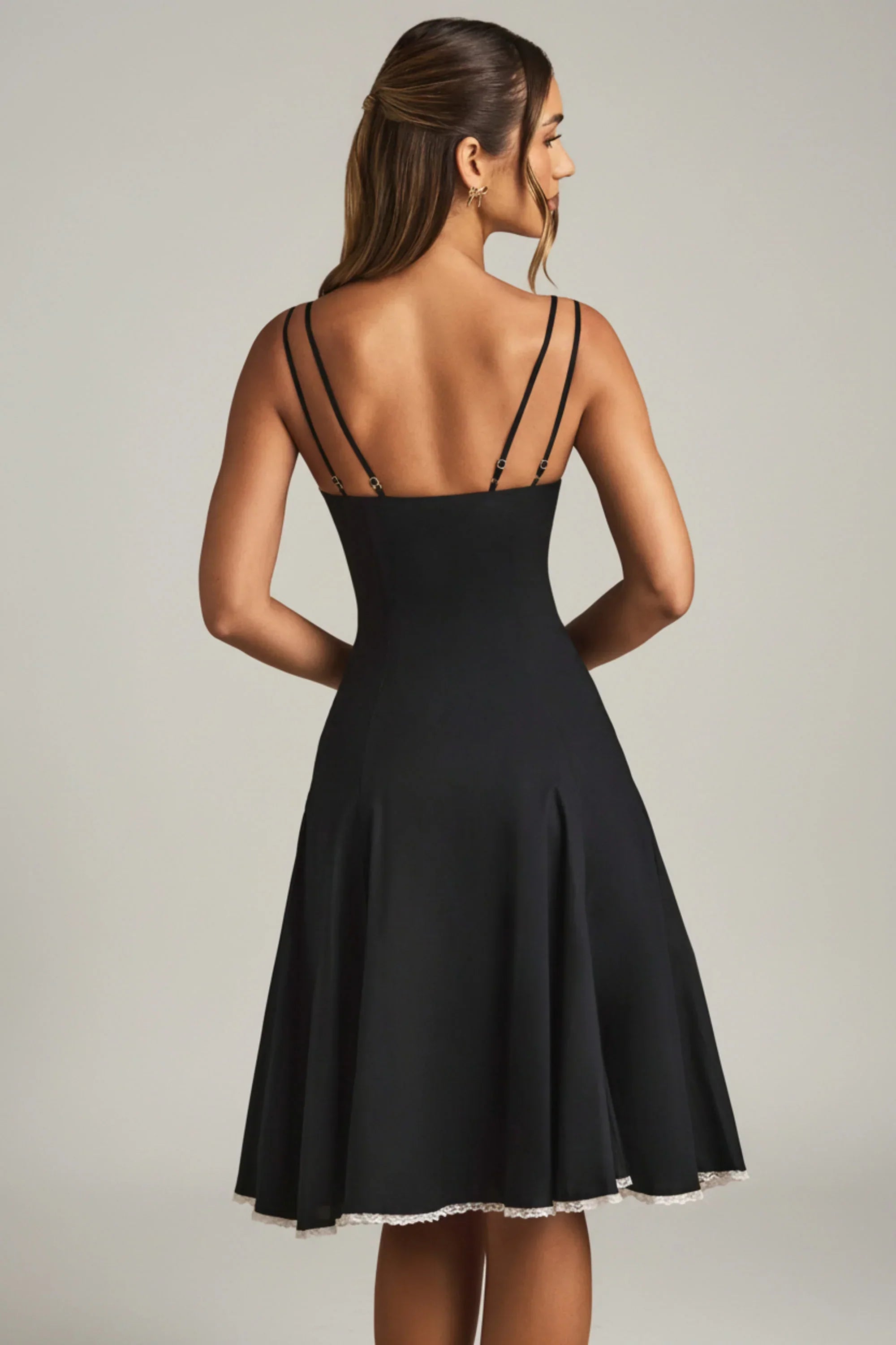 Bow Detail A Line Midi Dress in Black