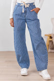 Olivia Navy Pinstripe Barrel Jeans SALE