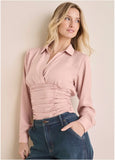 Ruched V Neck Blouse Mauve