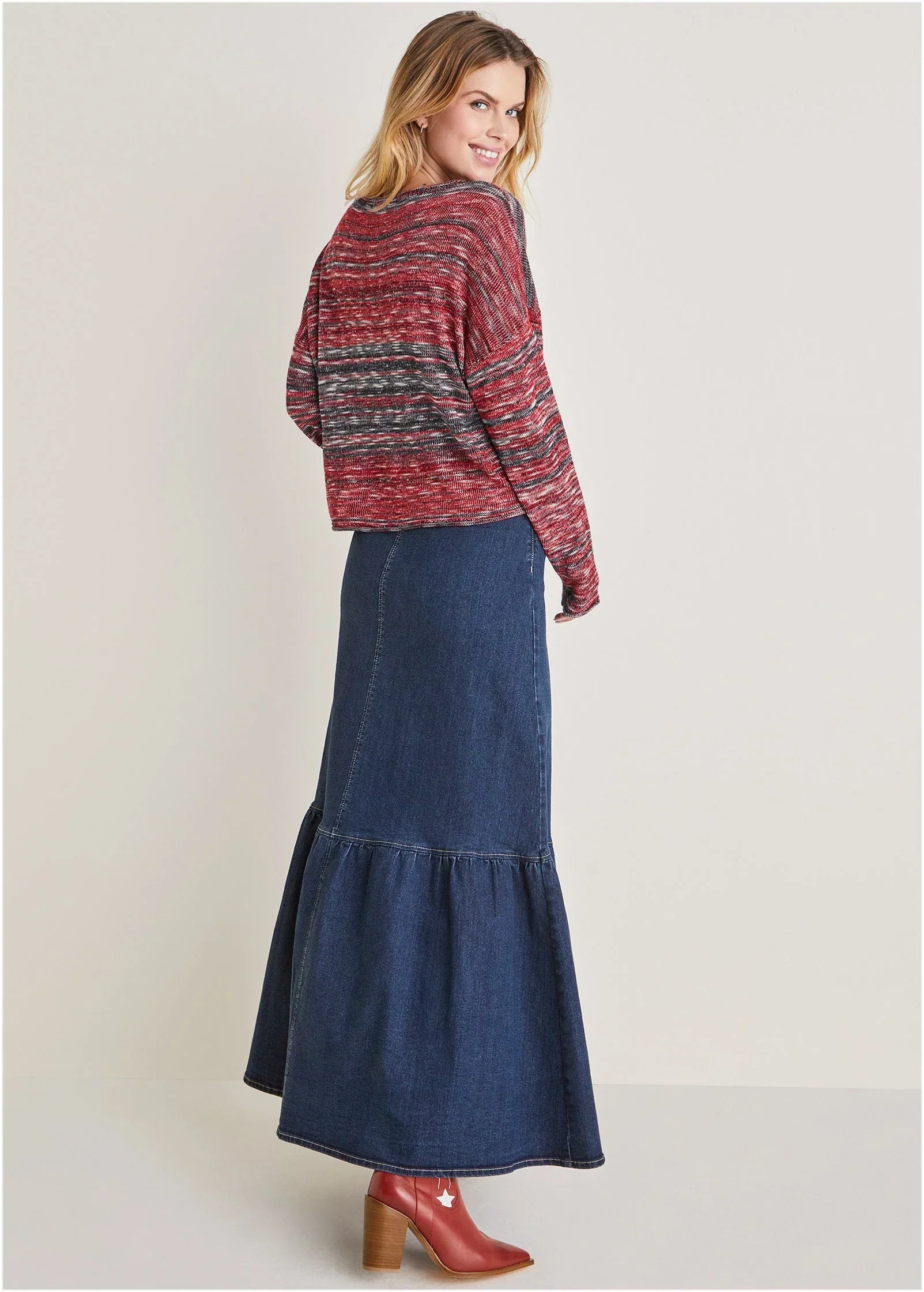 Cotton Slub Star Sweater Racing Red Multi