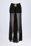 Ruched Hardware Detail Fishtail Maxi Skirt in Black