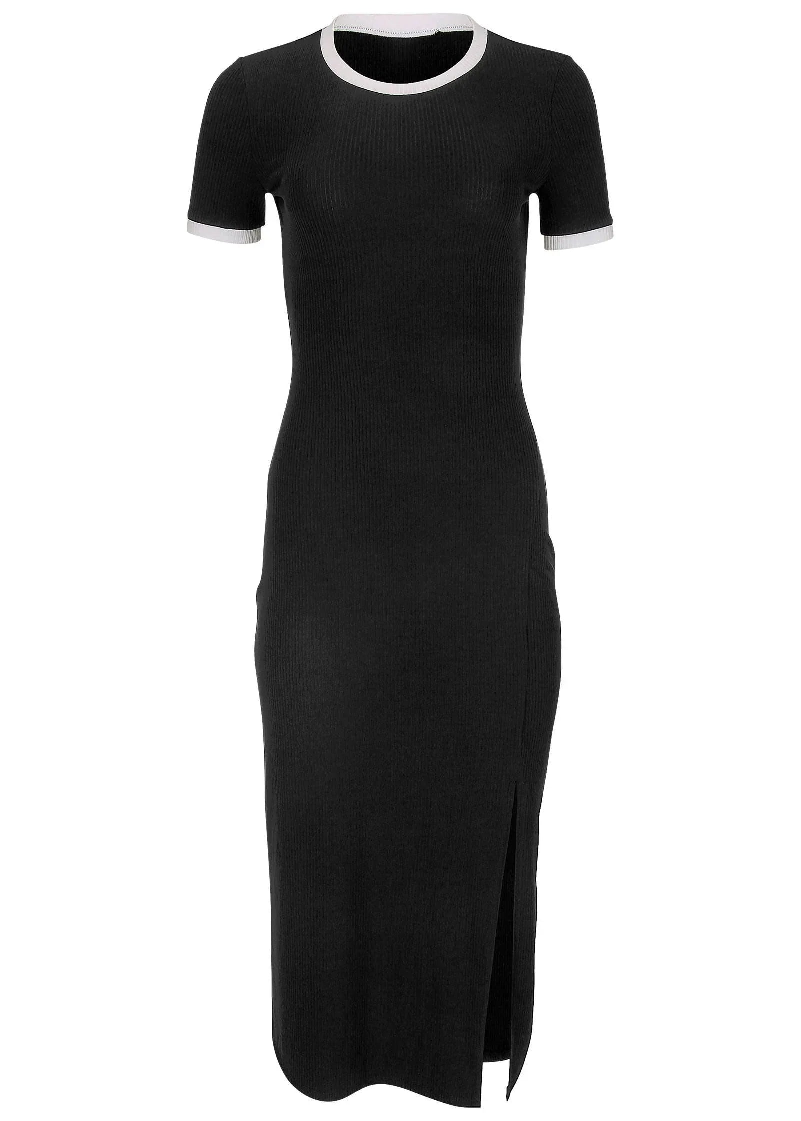 Ribbed Contrast Midi Dress Jet Black