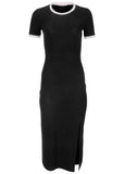 Ribbed Contrast Midi Dress Jet Black