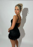 Glitz and Glamour Feather Detail Mini Dress Black