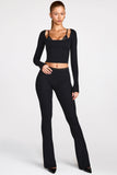 Modal Mid Rise Flared Trousers in Black