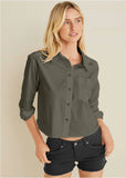 Cropped Button Down Olive