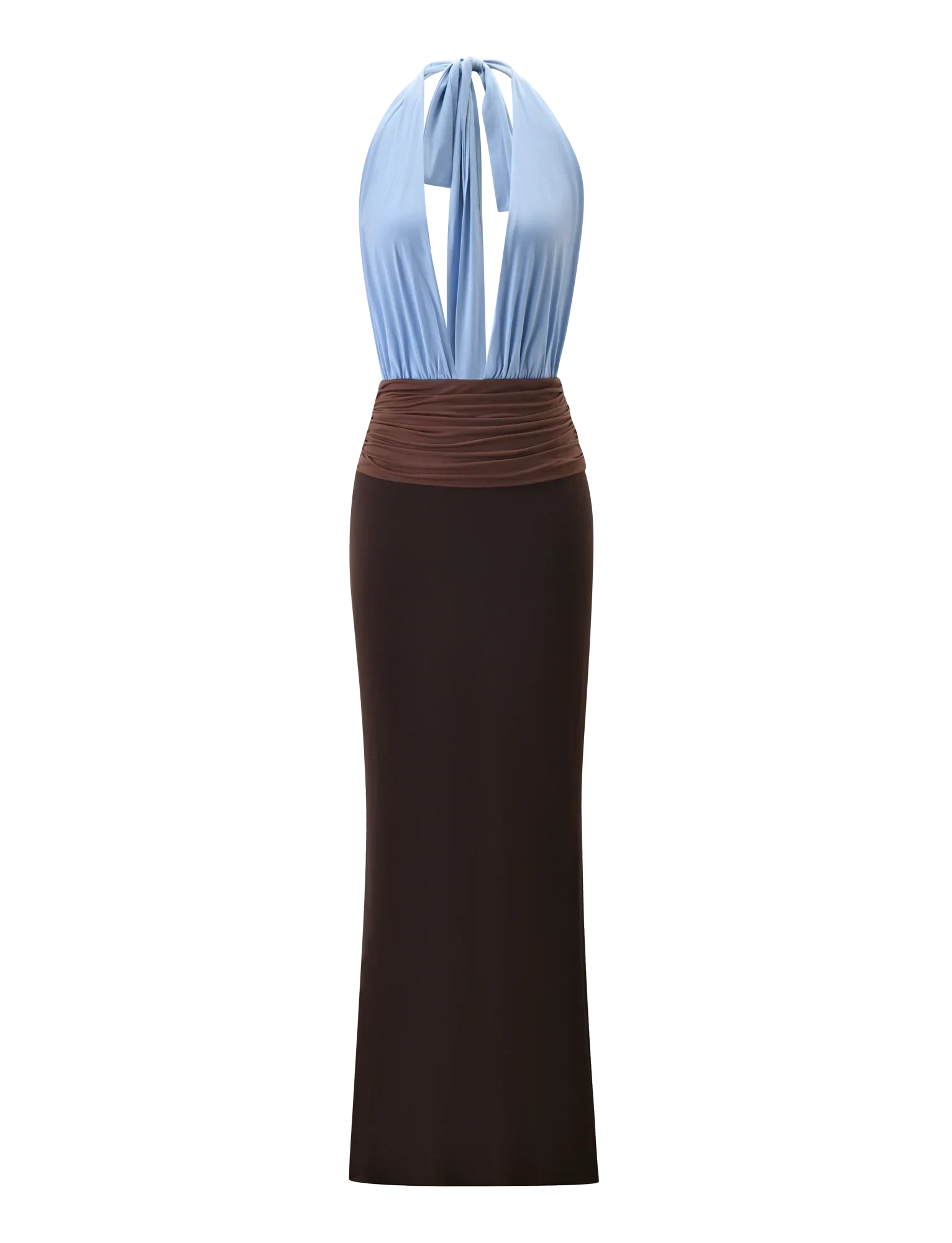 JENNI MAXI PLUNGE DRESS BLUE BROWN