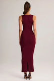 Modal Square Neck Bodycon Midi Dress in Wine