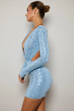 Embellished Cut Out Mini Dress in Light Blue