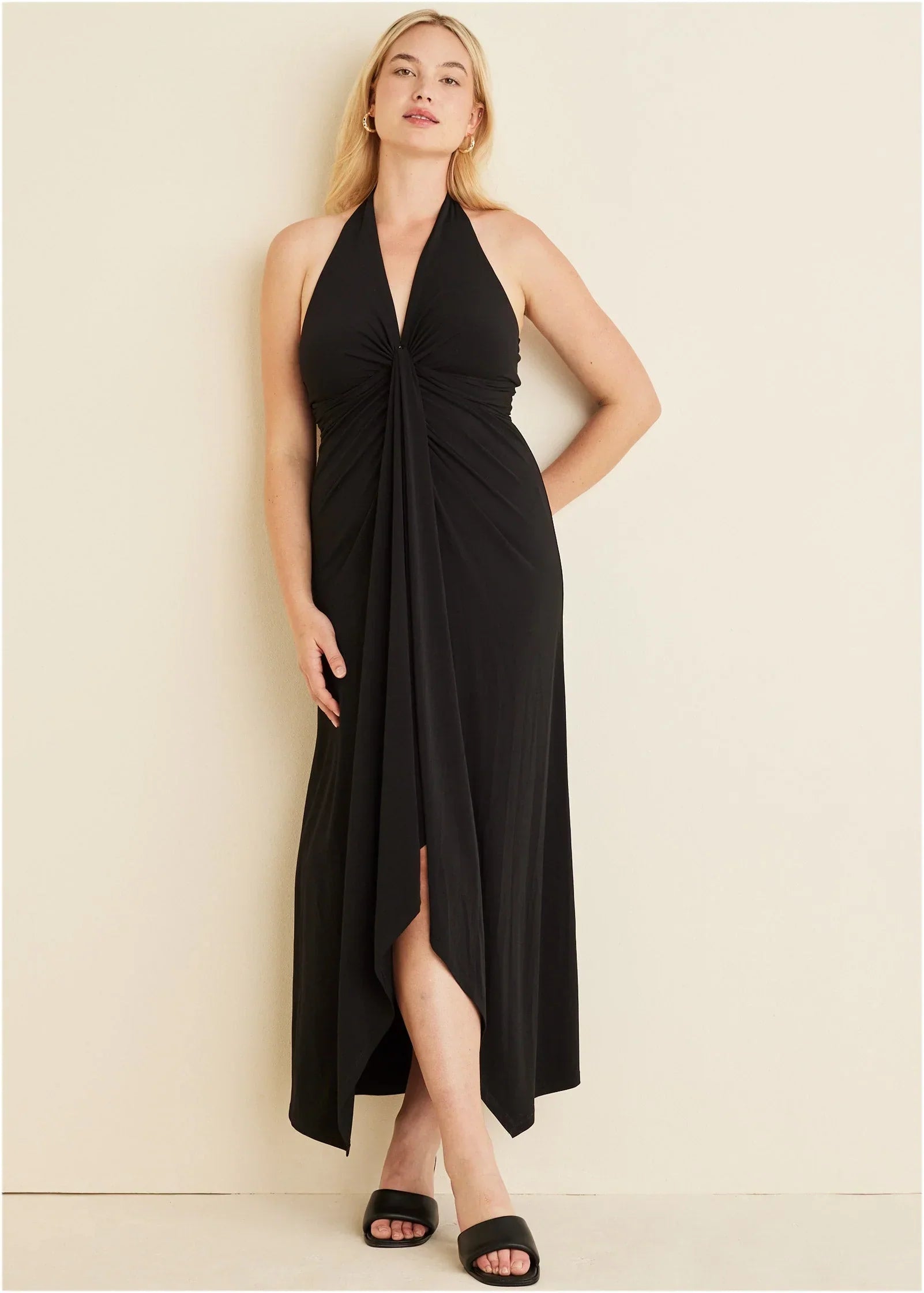 Plunging Knot Maxi Dress Jet Black