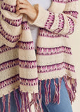 Stripe Fringe Cardigan Beige Multi