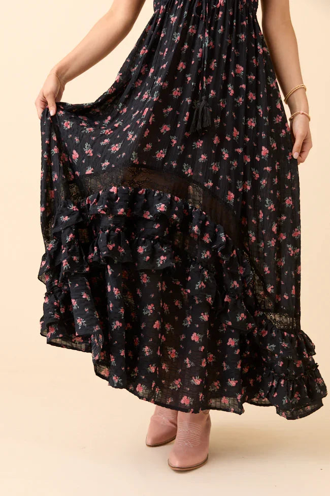 Lucky To Have You Sleeveless Black Floral Maxi Dress FINAL SALE