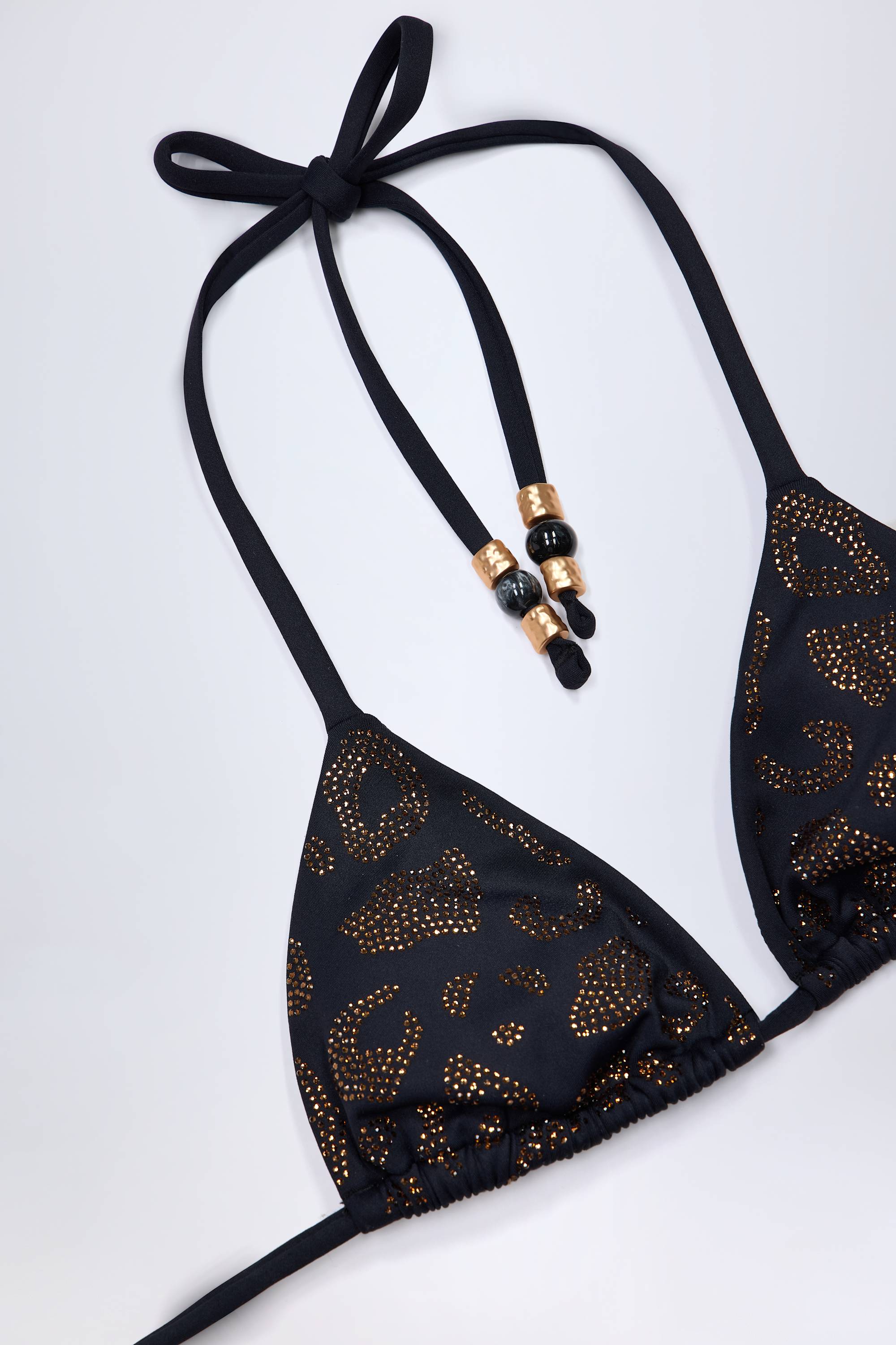 Charm Detail Triangle Bikini Top in Black
