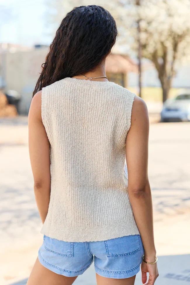Best Day Ever Beige High Neck Sweater Tank