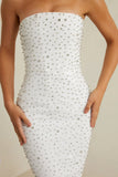 Hand Embellished Asymmetric Midi Dress in White