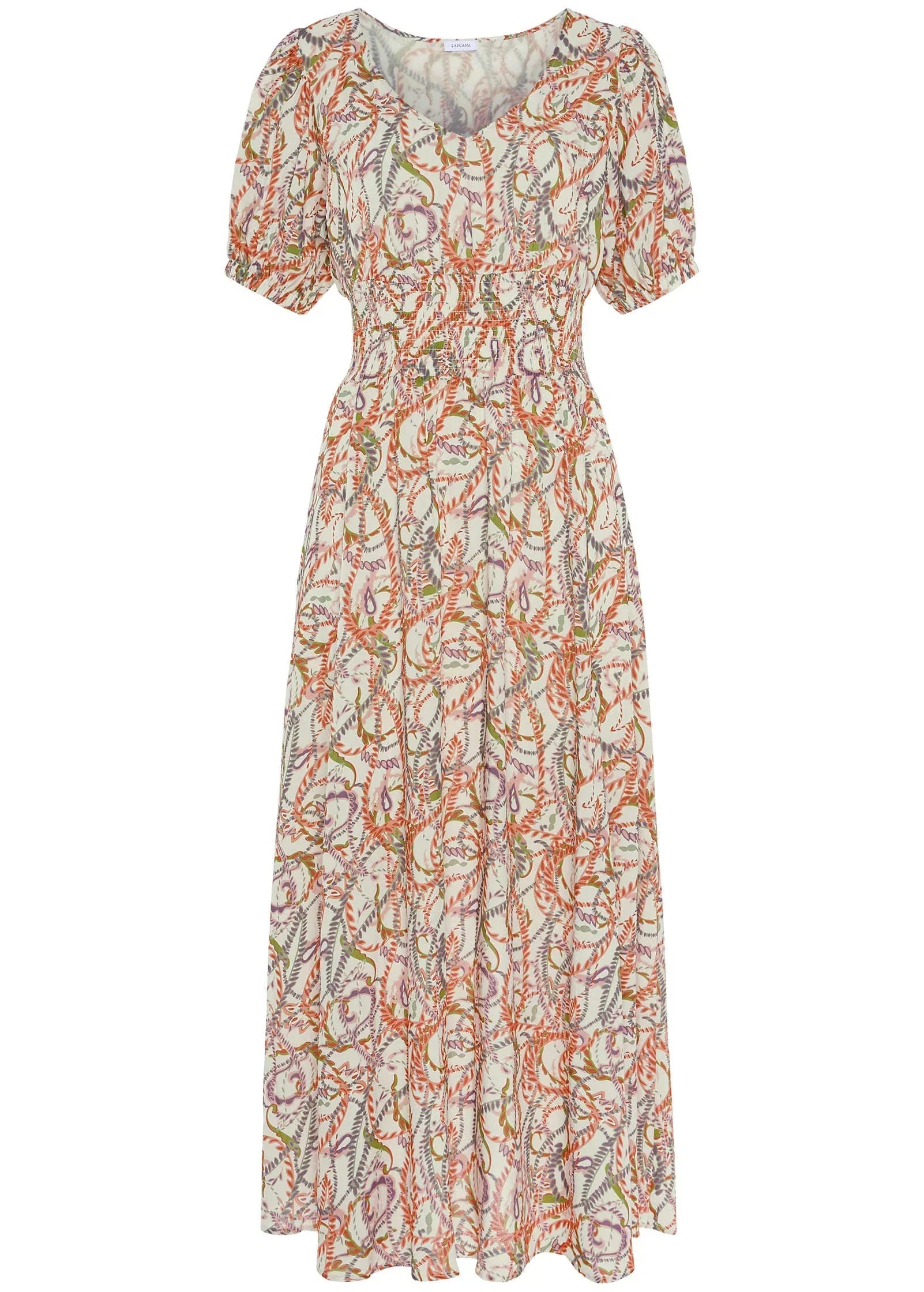 V Neck Maxi Dress White Multi