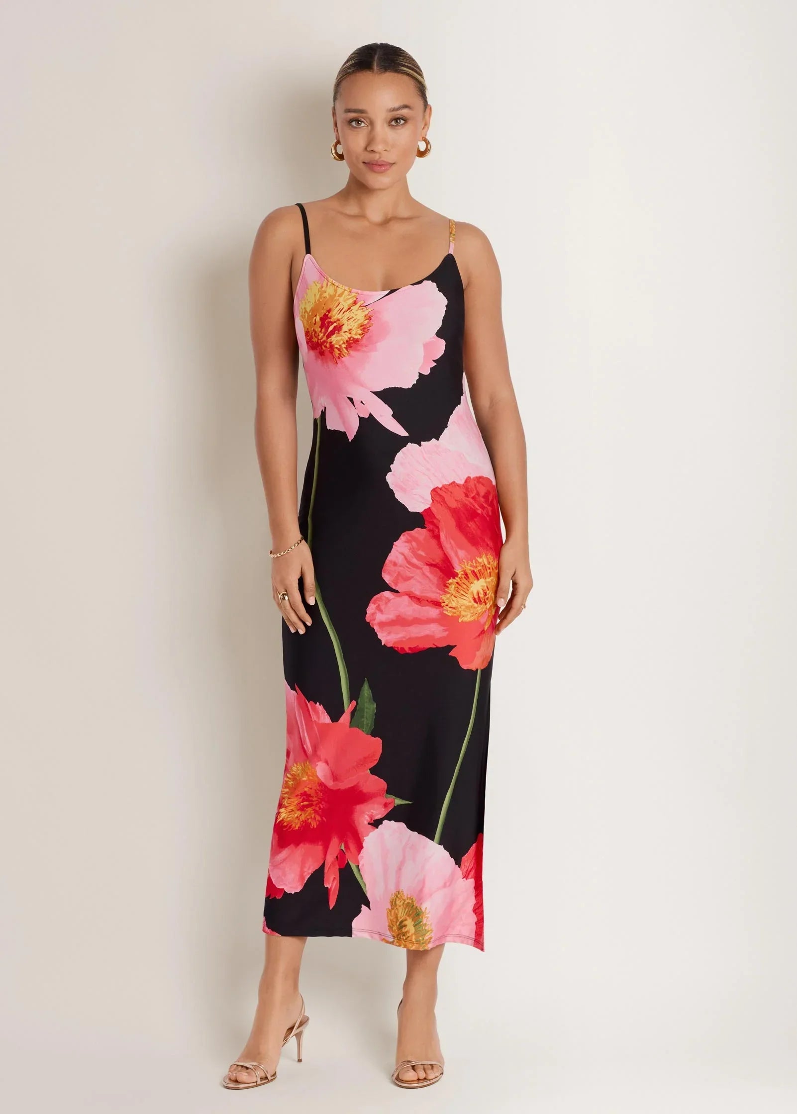 Large Poppies Maxi Dress Black Floral