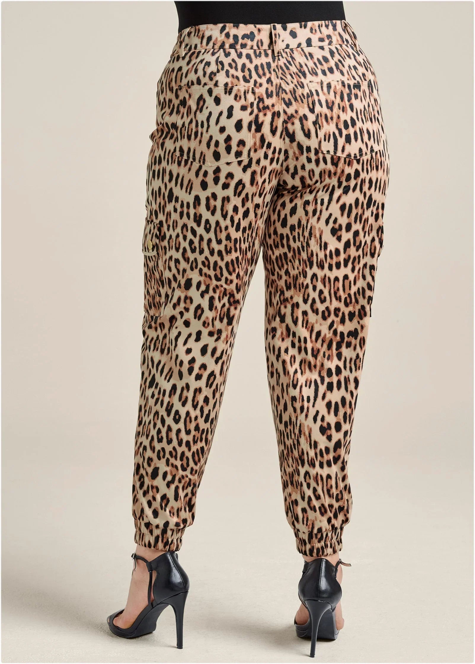 Faux Suede Leopard Print Cargo Pants Brown Multi