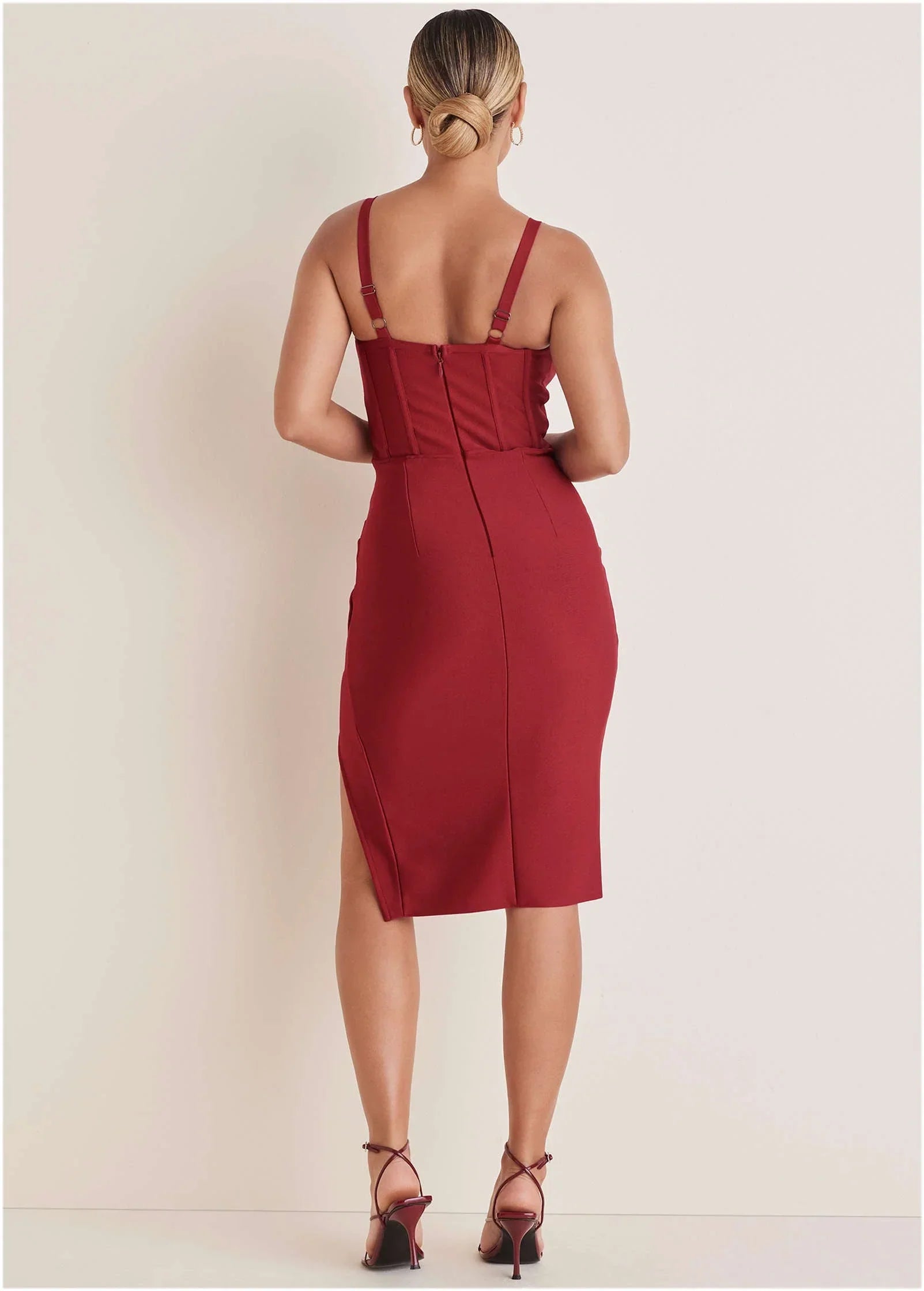 Side Slit Bandage Dress Dark Red