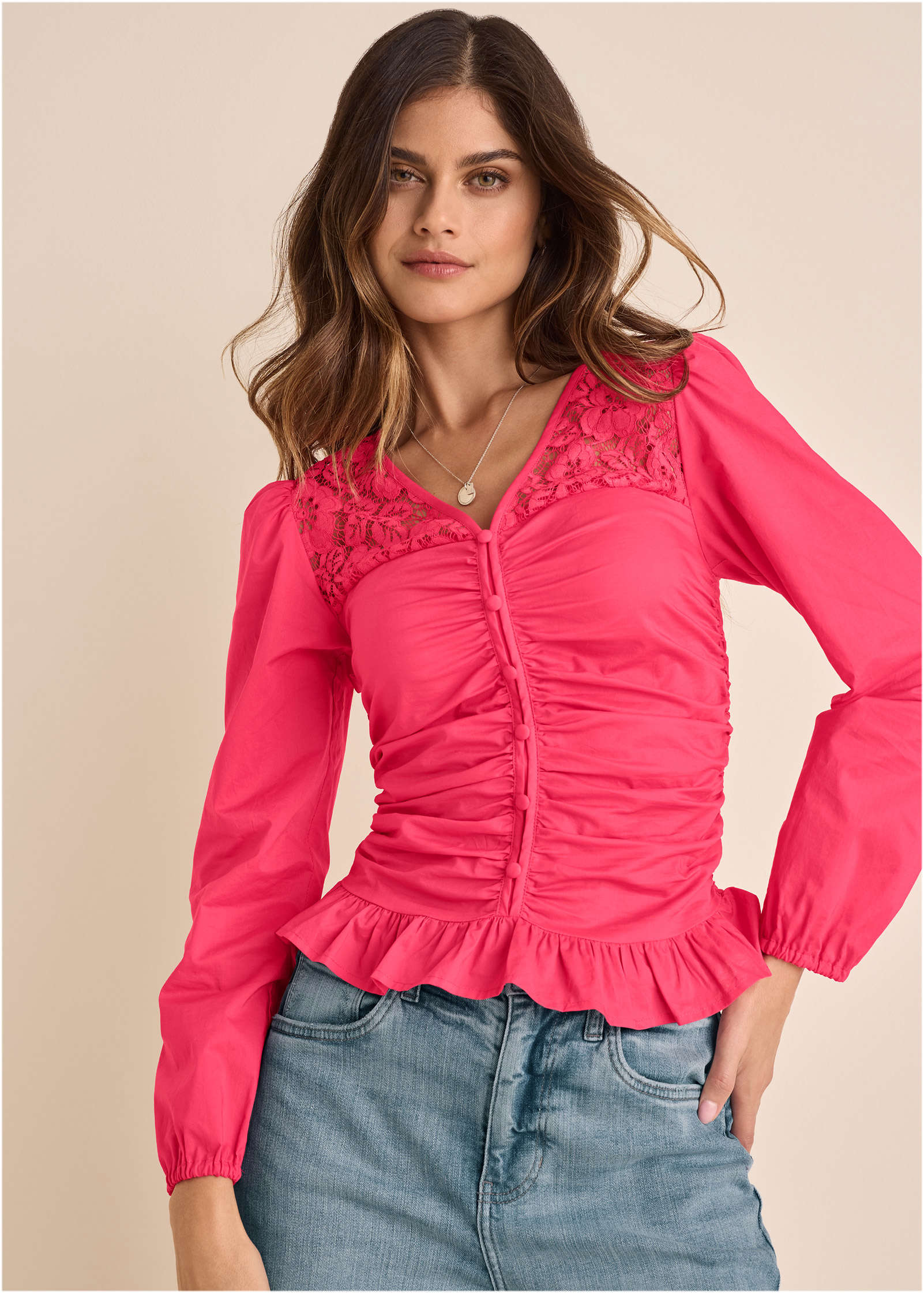 Lacquared Lace Long Sleeve Azalea