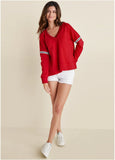 French Terry V Neck Top Red