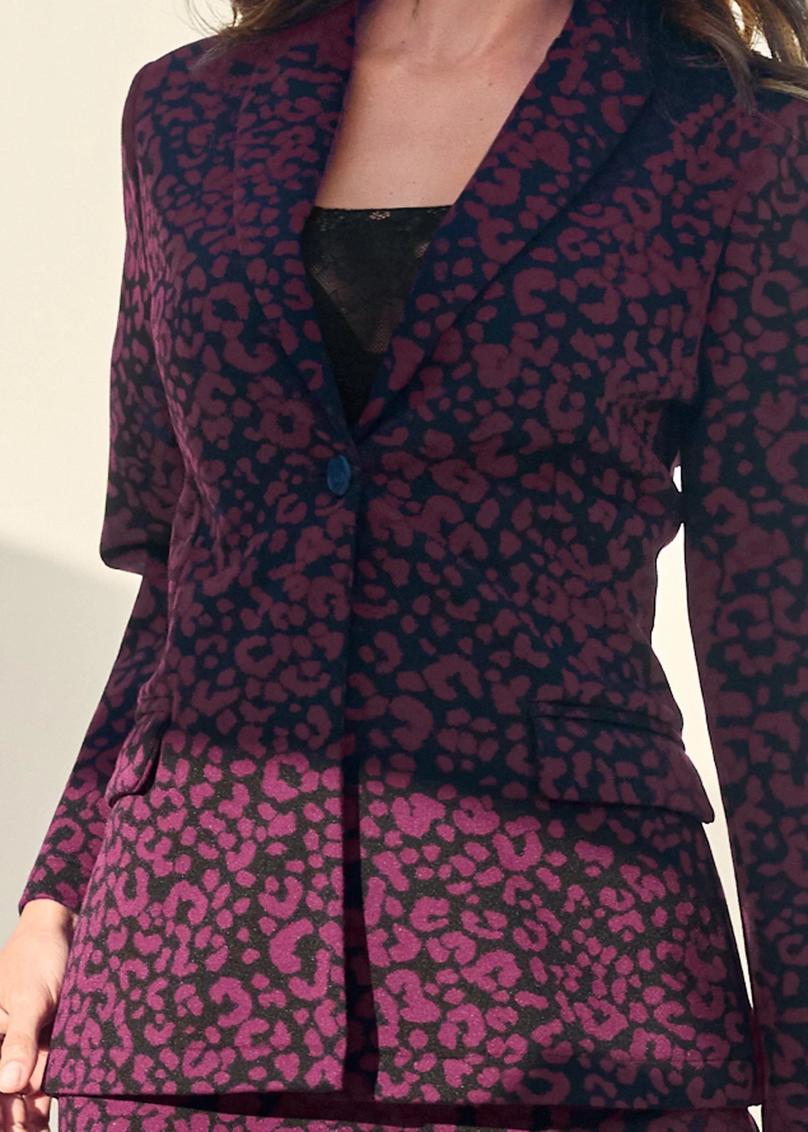 Leopard Kick Flare Suit Set Wine
