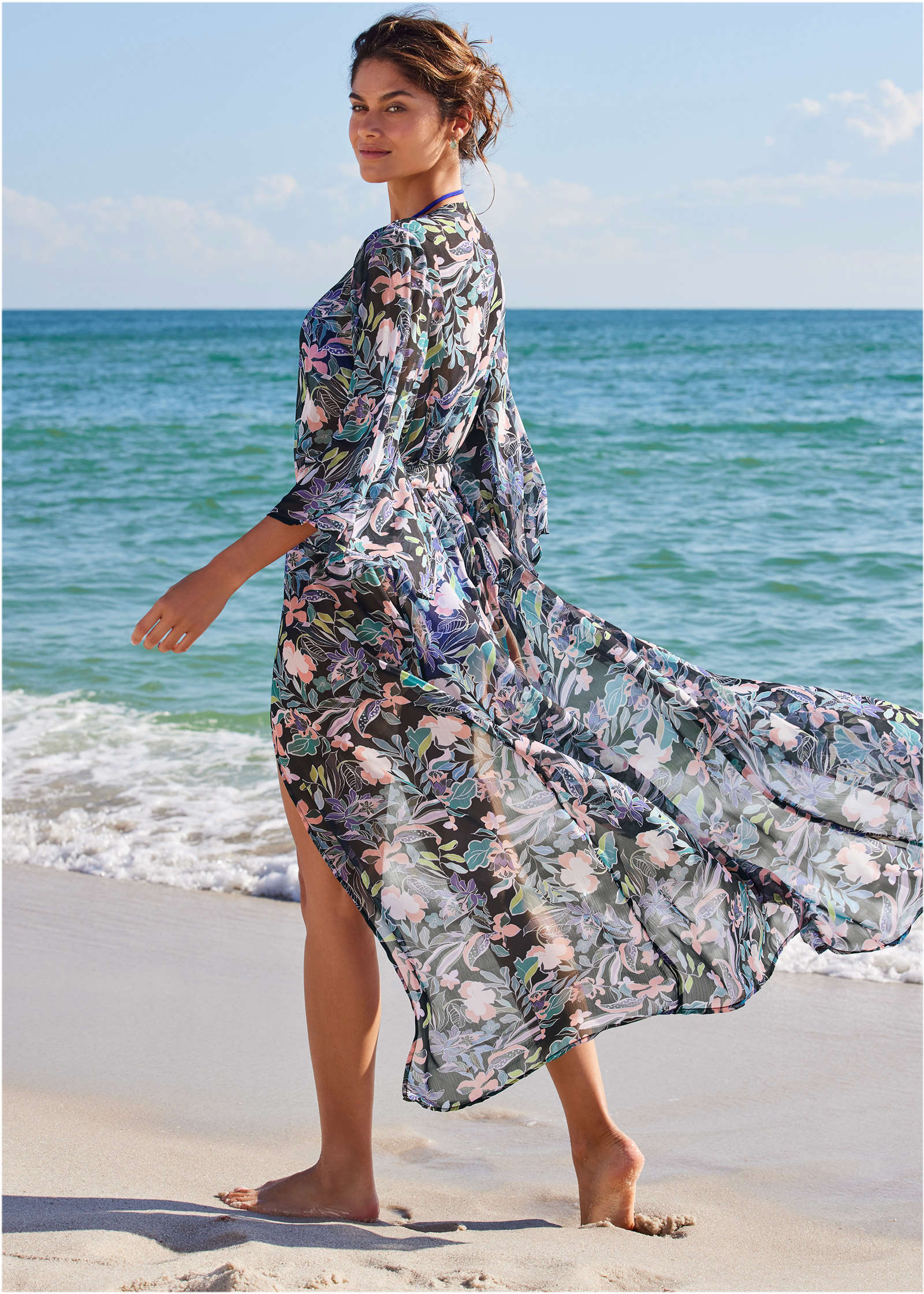 Bell Sleeve Long Cover Up Tropical Walks
