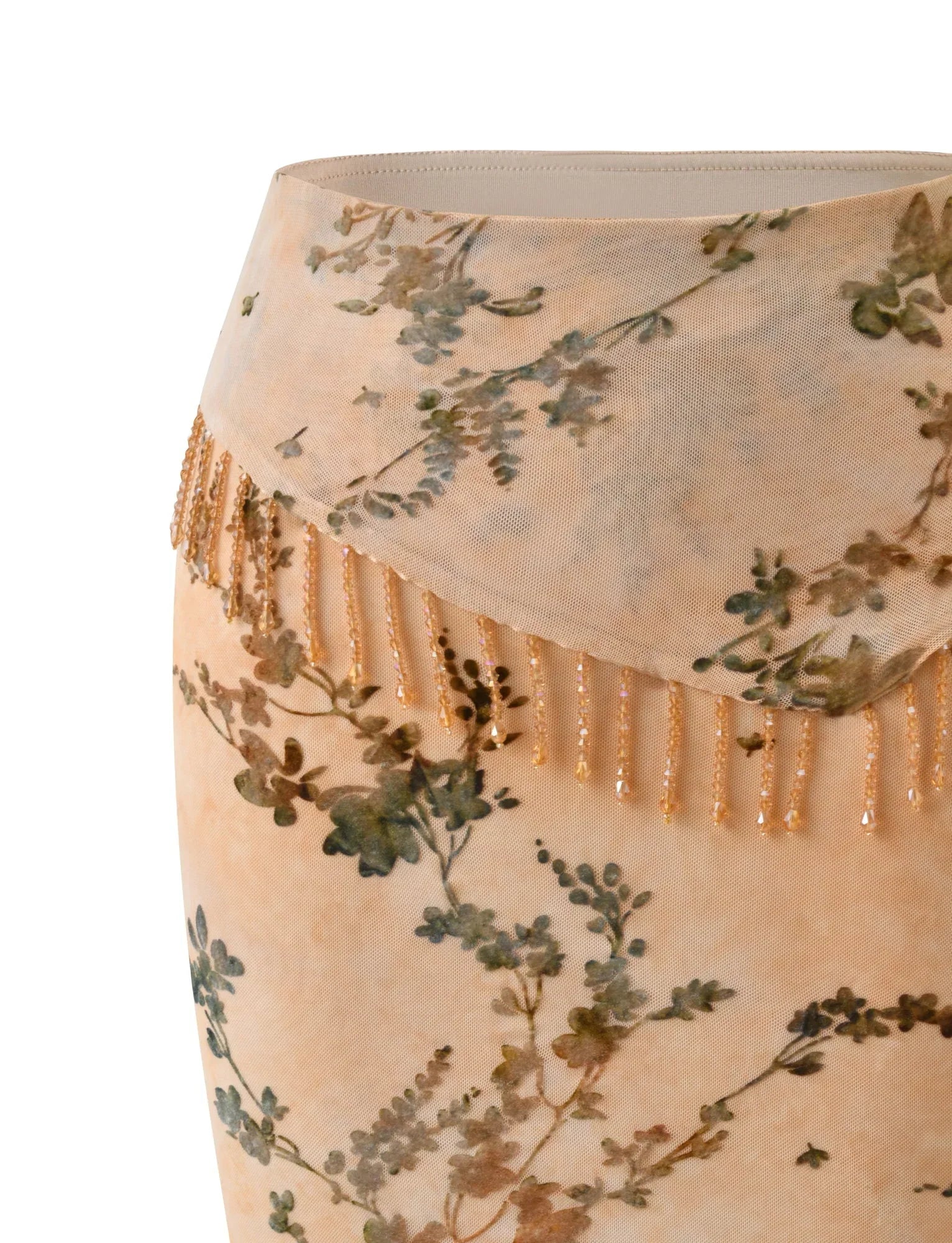 OONA BURN OUT FRINGE SKIRT TAN