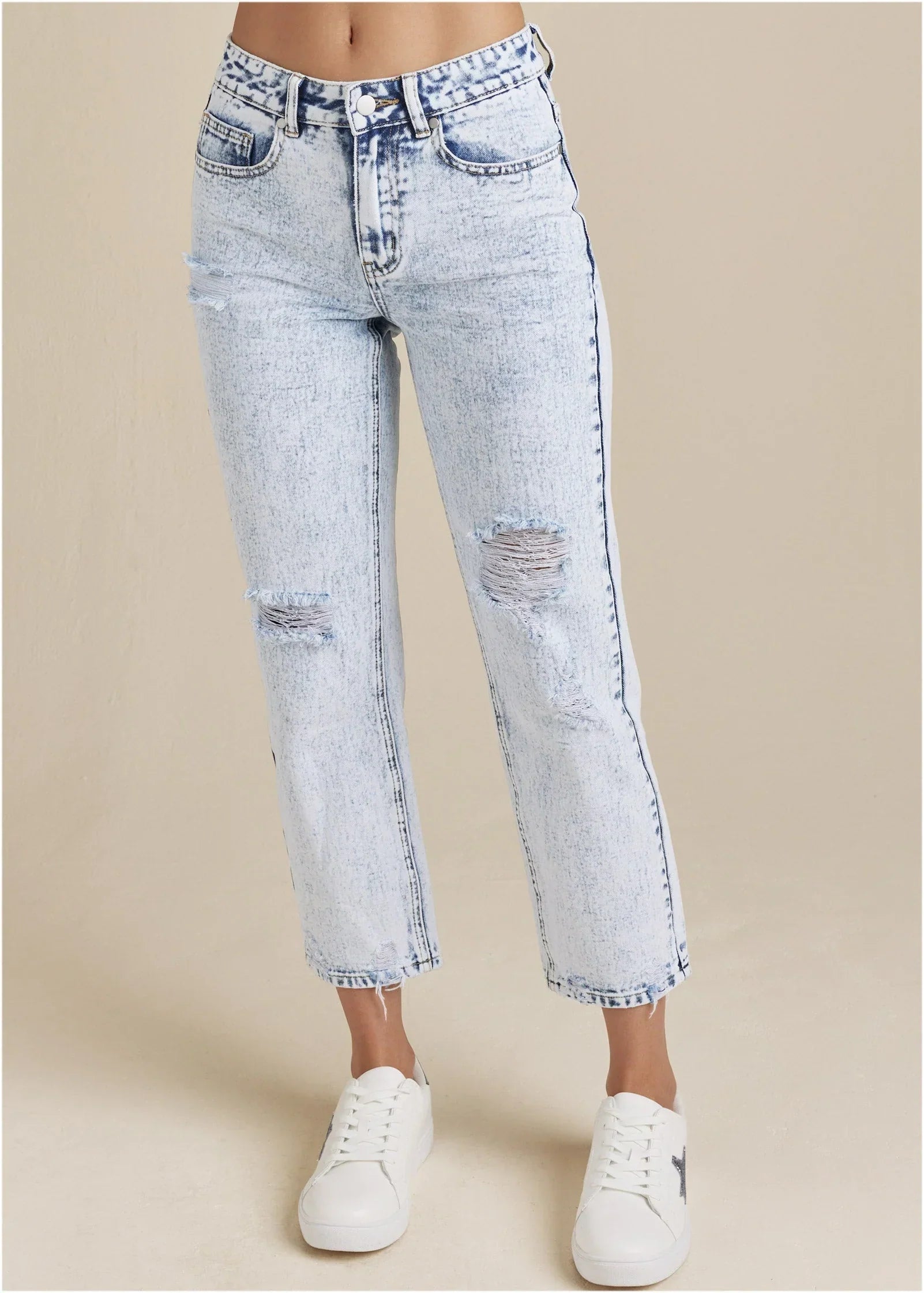 Stove Pipe Distressed Jeans Acid Wash