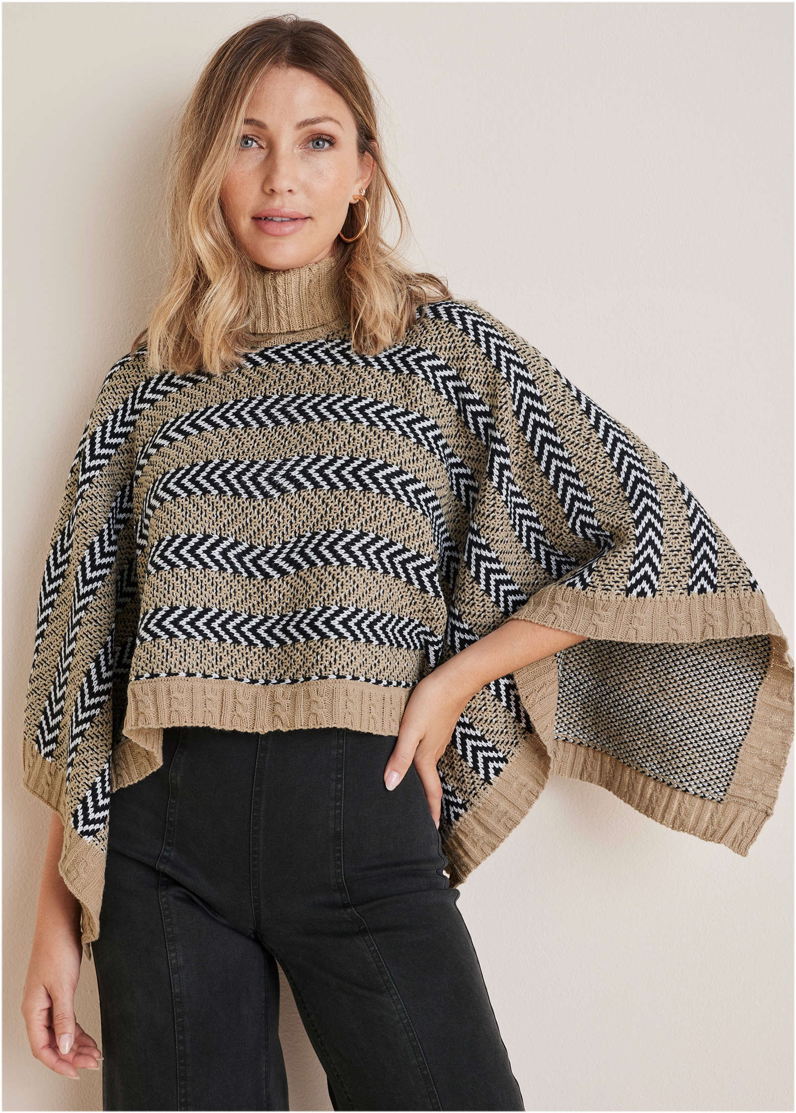 Sweater Poncho Tan Combo