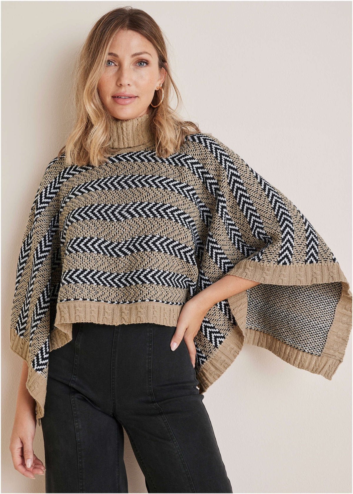 Sweater Poncho Tan Combo