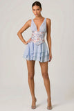Embellished Ruffled Corset Mini Dress in Floral Blue