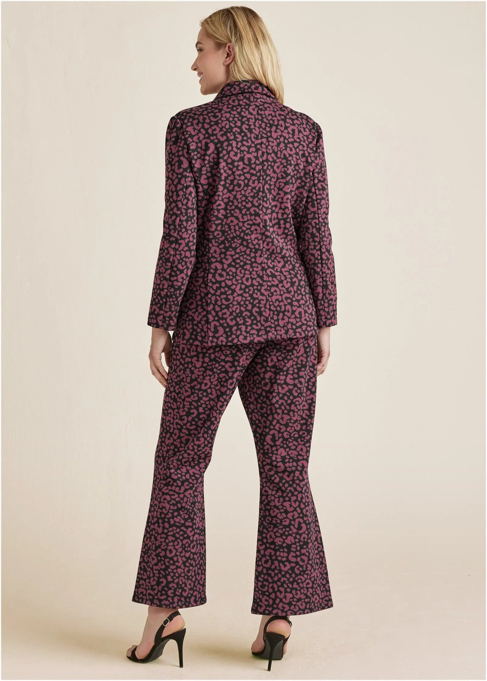 Leopard Kick Flare Suit Set Wine