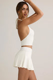 Modal Low Rise Ruched Mini Skort in White