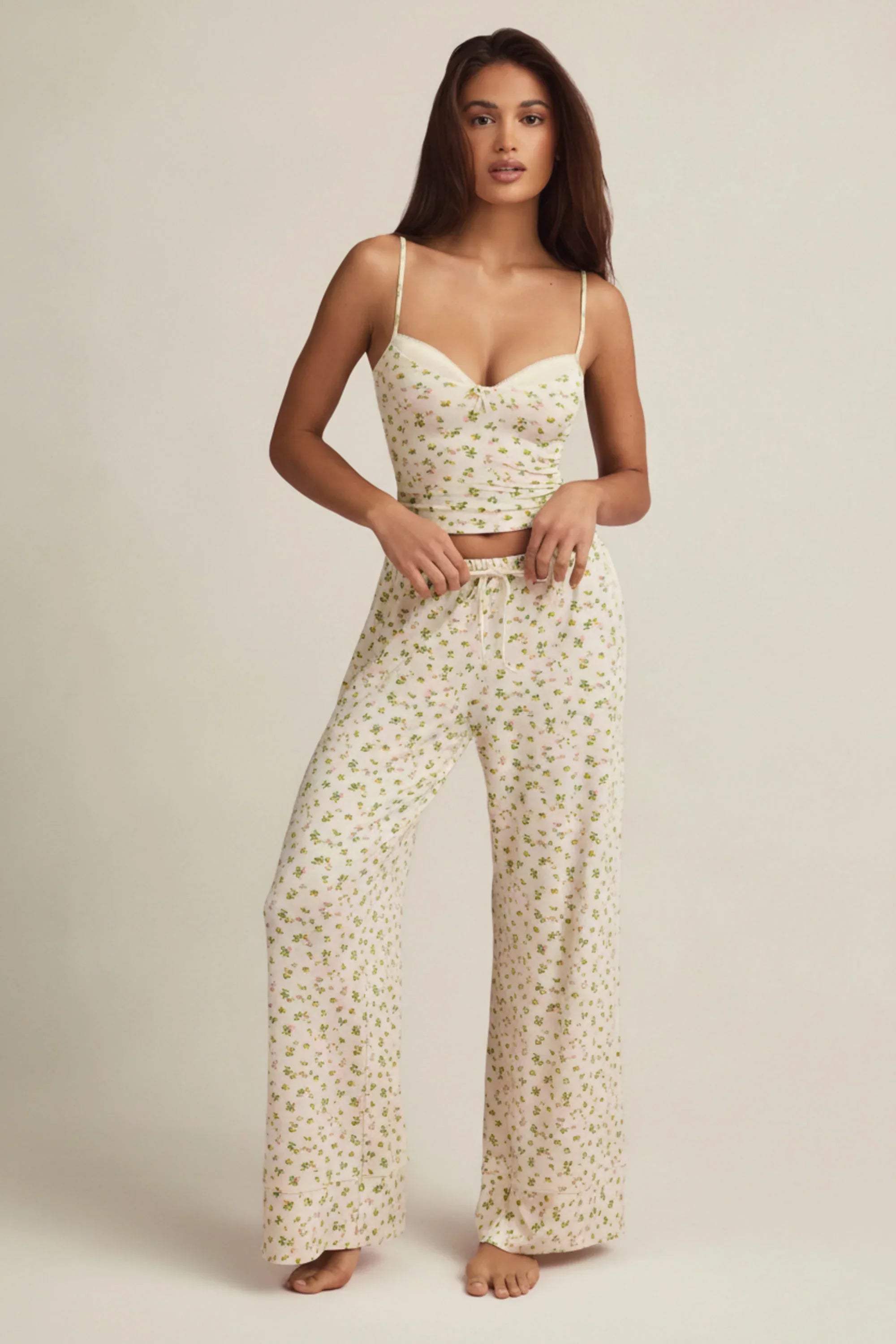 Modal Mid Rise Pyjama Trousers in Lemon Print