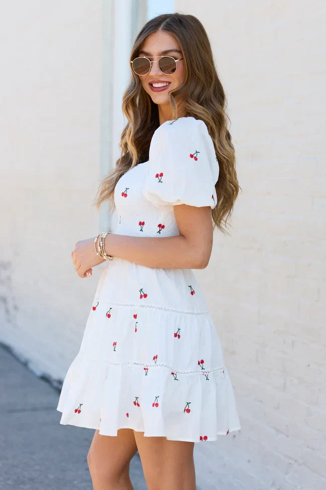 Cherry To My Cola Embroidered Ivory Dress